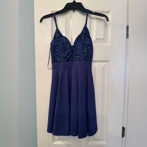 Elegant Navy Blue Sequin Dress
